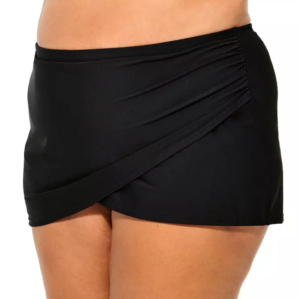 Bikini Skort XL Kona Sol Black Side Ruching Wrap Skirted Swim Bottoms